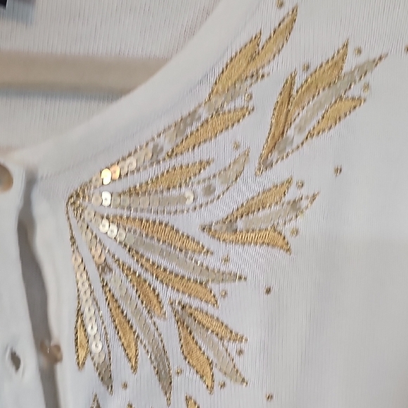 Bob Mackie Cream and Gold Embellished Cardigan - Picture 3 of 10